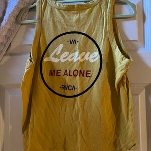 RVCA Women’s Vintage Mustard Graphic Tank Top Leave Me Alone